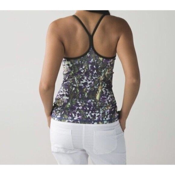 Lululemon Power Y Tank Luon Floral Sport White Multi/Gator Green Yoga Size 4 - Picture 7 of 12